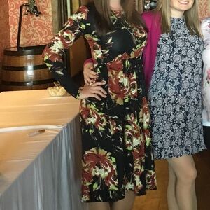 Black floral fit & flare dress with pockets